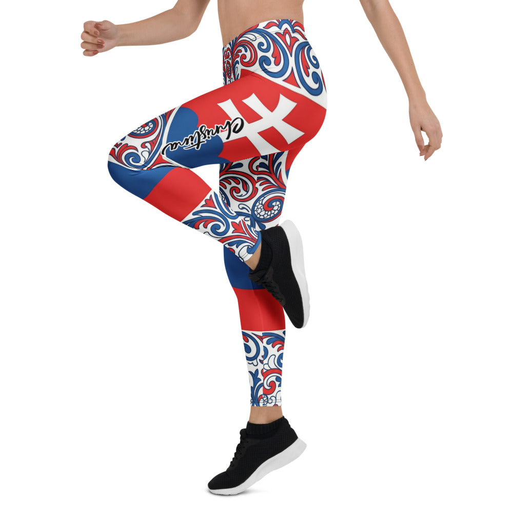 Personalisierte Sportleggings Damen Slowakei Design Wappen Folklore Muster Blau Weiß Rot Fitness Leggings H952