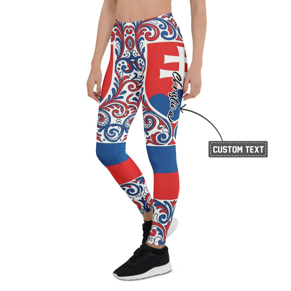 Personalisierte Sportleggings Damen Slowakei Design Wappen Folklore Muster Blau Weiß Rot Fitness Leggings H952 - XL