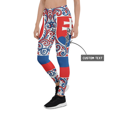 Personalisierte Sportleggings Damen Slowakei Design Wappen Folklore Muster Blau Weiß Rot Fitness Leggings H952 - XL