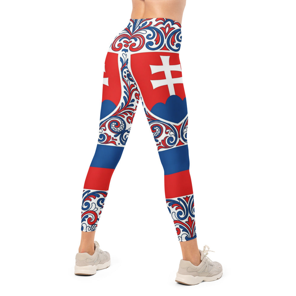 Personalisierte Sportleggings Damen Slowakei Design Wappen Folklore Muster Blau Weiß Rot Fitness Leggings H952