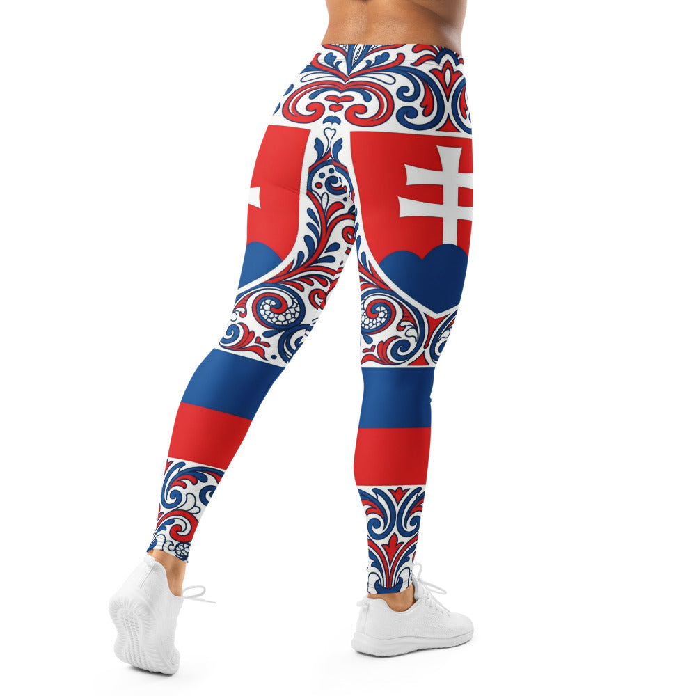 Personalisierte Sportleggings Damen Slowakei Design Wappen Folklore Muster Blau Weiß Rot Fitness Leggings H952