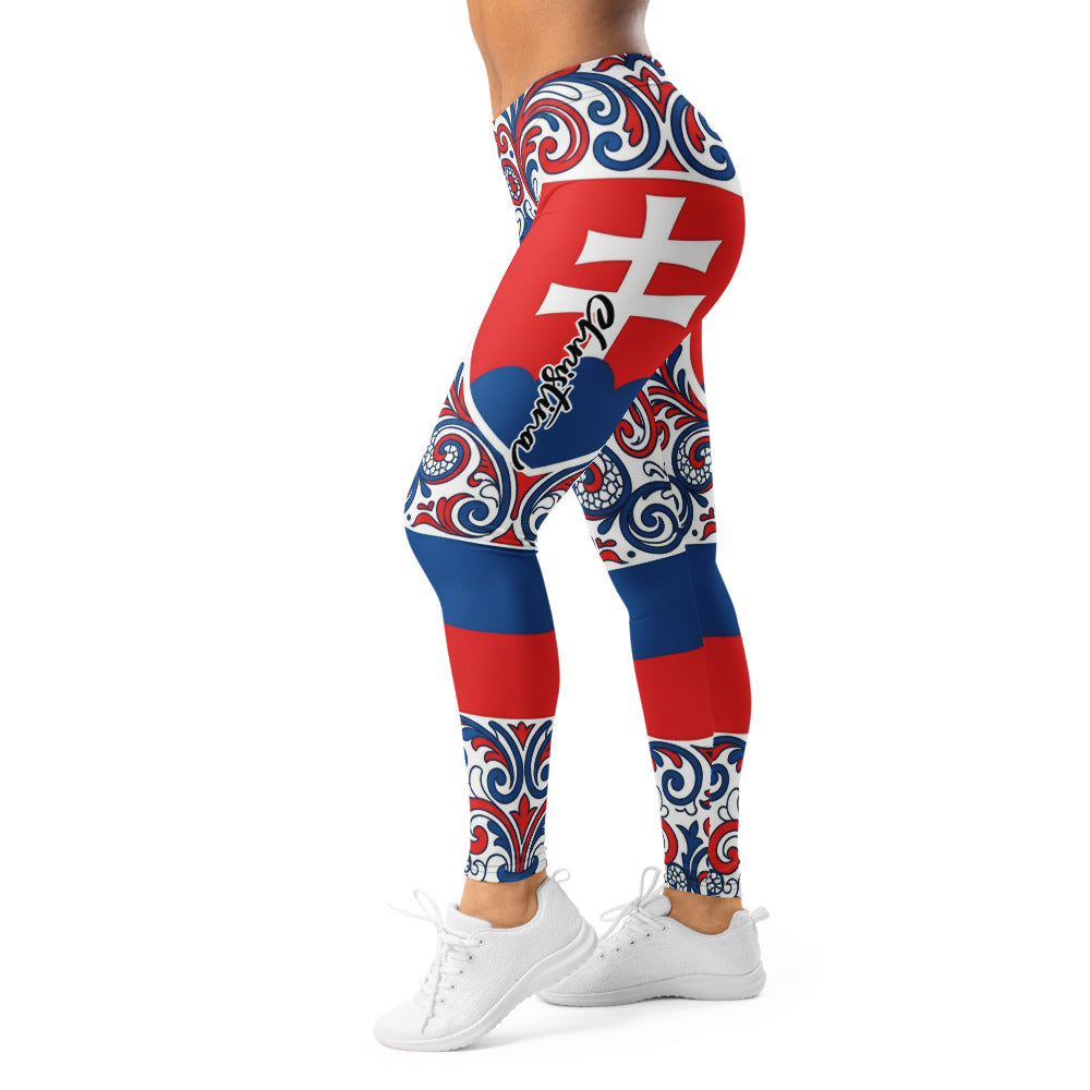 Personalisierte Sportleggings Damen Slowakei Design Wappen Folklore Muster Blau Weiß Rot Fitness Leggings H952