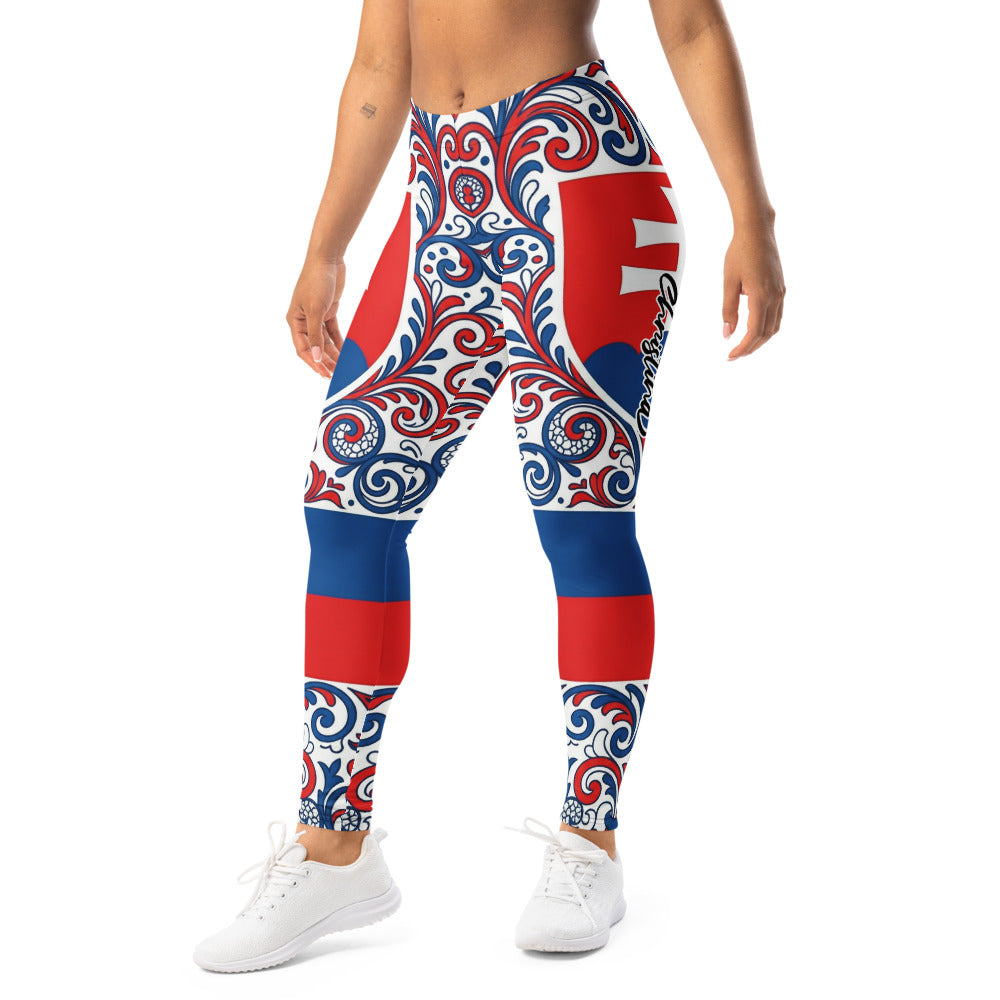 Personalisierte Sportleggings Damen Slowakei Design Wappen Folklore Muster Blau Weiß Rot Fitness Leggings H952