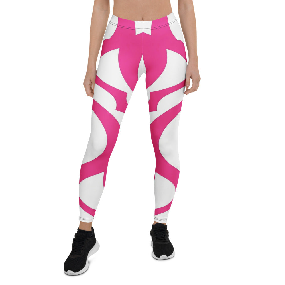 Personalisierte Sportleggings Damen Abstrakt Pink Weiß Fitness Leggings Yoga Tights J779