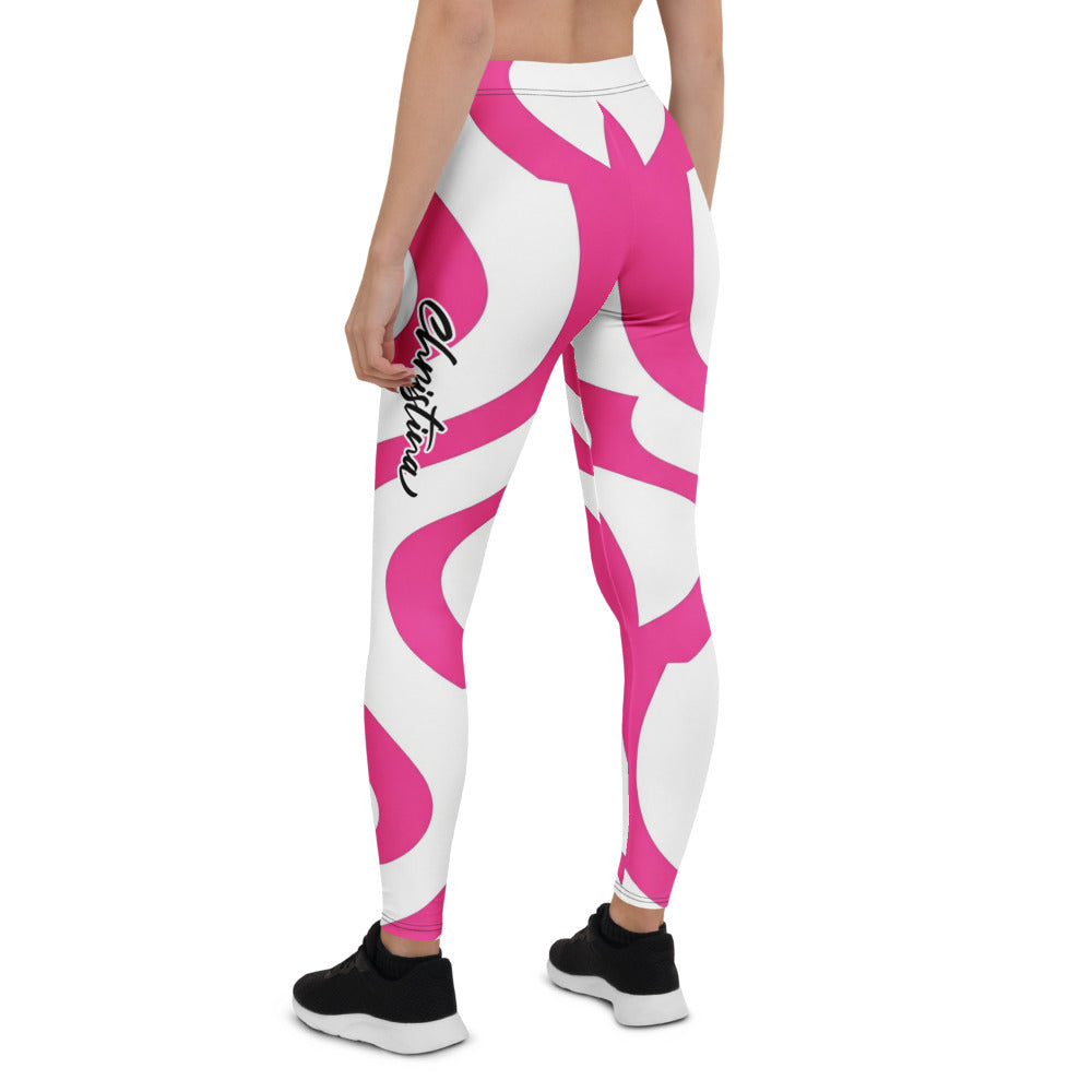 Personalisierte Sportleggings Damen Abstrakt Pink Weiß Fitness Leggings Yoga Tights J779