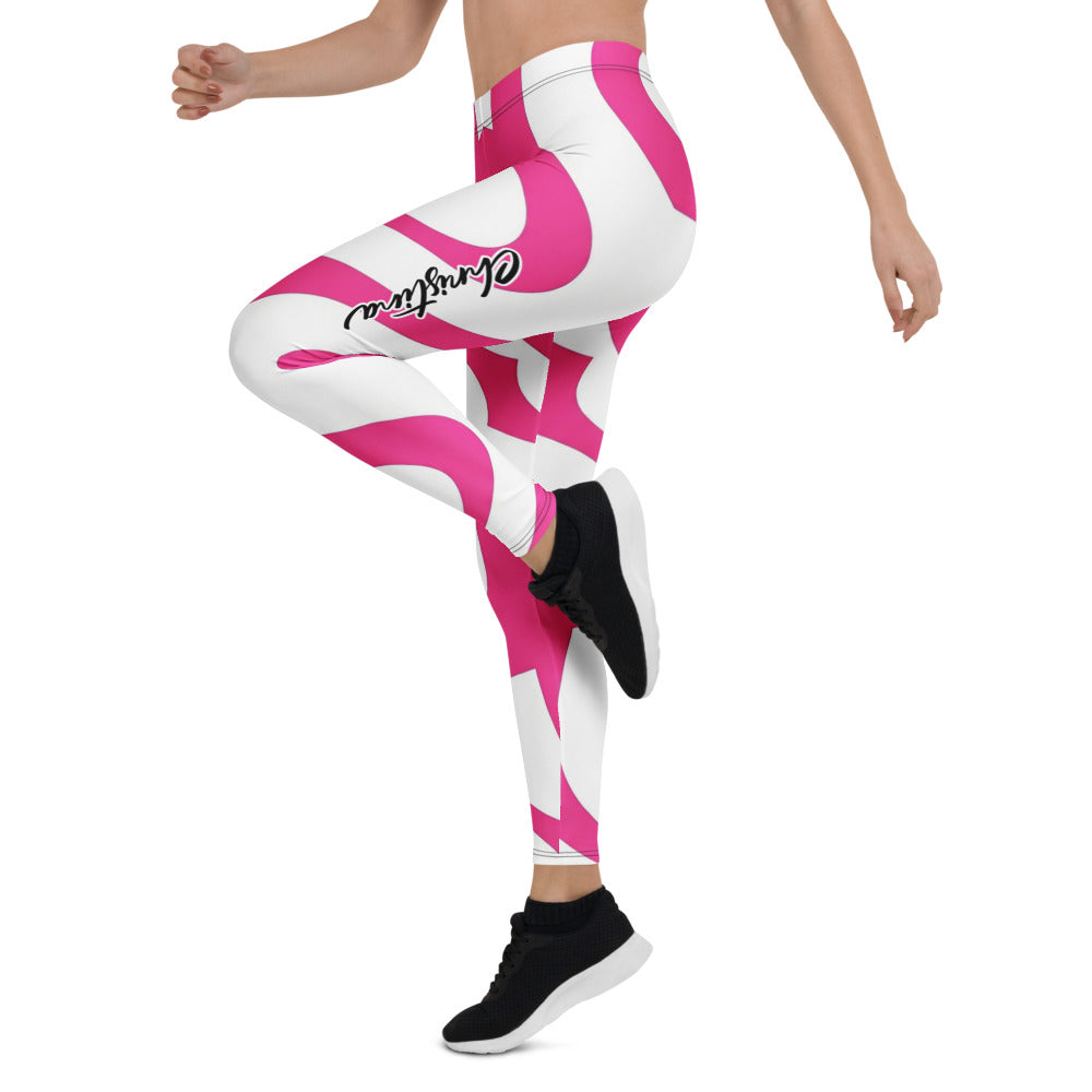 Personalisierte Sportleggings Damen Abstrakt Pink Weiß Fitness Leggings Yoga Tights J779