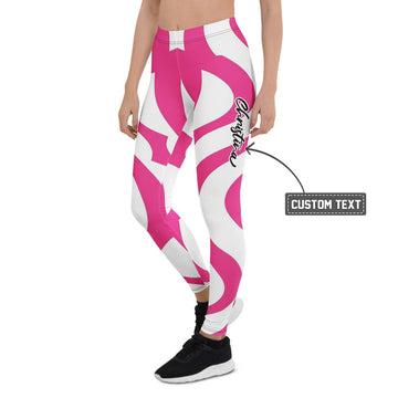Personalisierte Sportleggings Damen Abstrakt Pink Weiß Fitness Leggings Yoga Tights J779 - XL