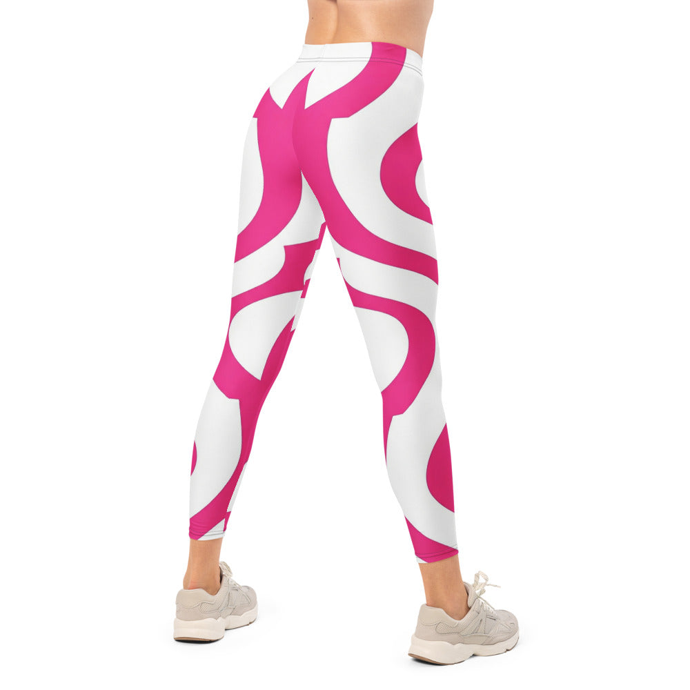 Personalisierte Sportleggings Damen Abstrakt Pink Weiß Fitness Leggings Yoga Tights J779