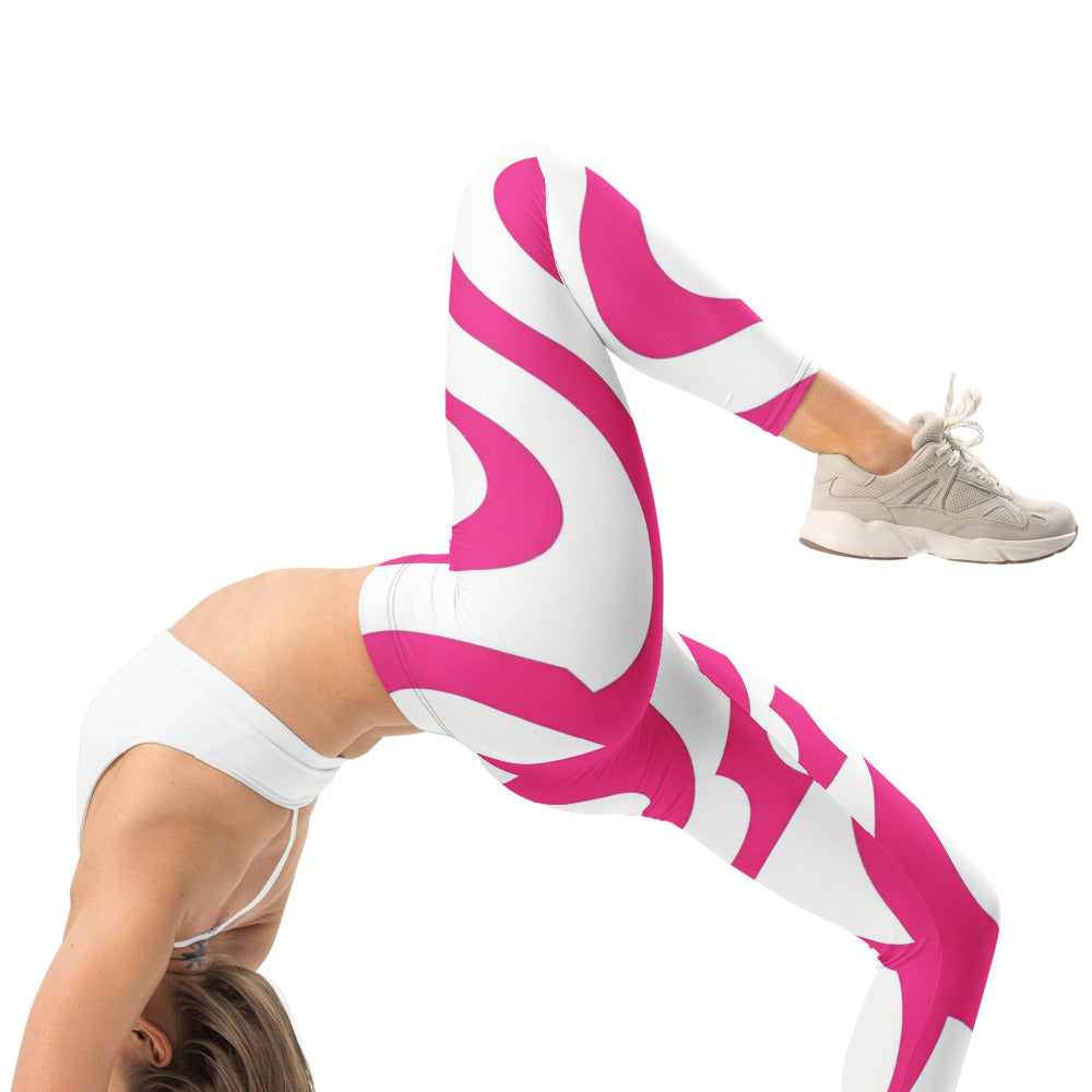 Personalisierte Sportleggings Damen Abstrakt Pink Weiß Fitness Leggings Yoga Tights J779