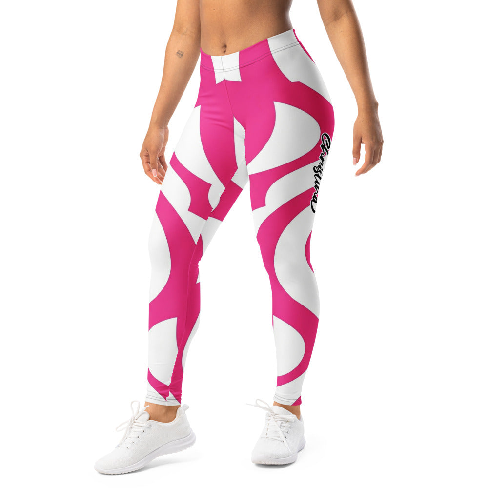 Personalisierte Sportleggings Damen Abstrakt Pink Weiß Fitness Leggings Yoga Tights J779