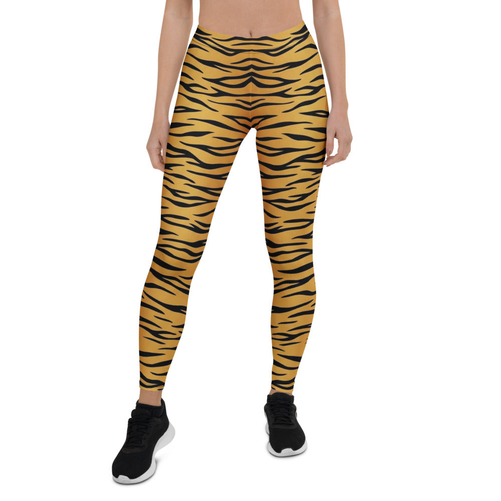 Personalisierte Damen Sportleggings Tigerprint Orange Schwarz Fitness Yoga Leggings Animal Print F753