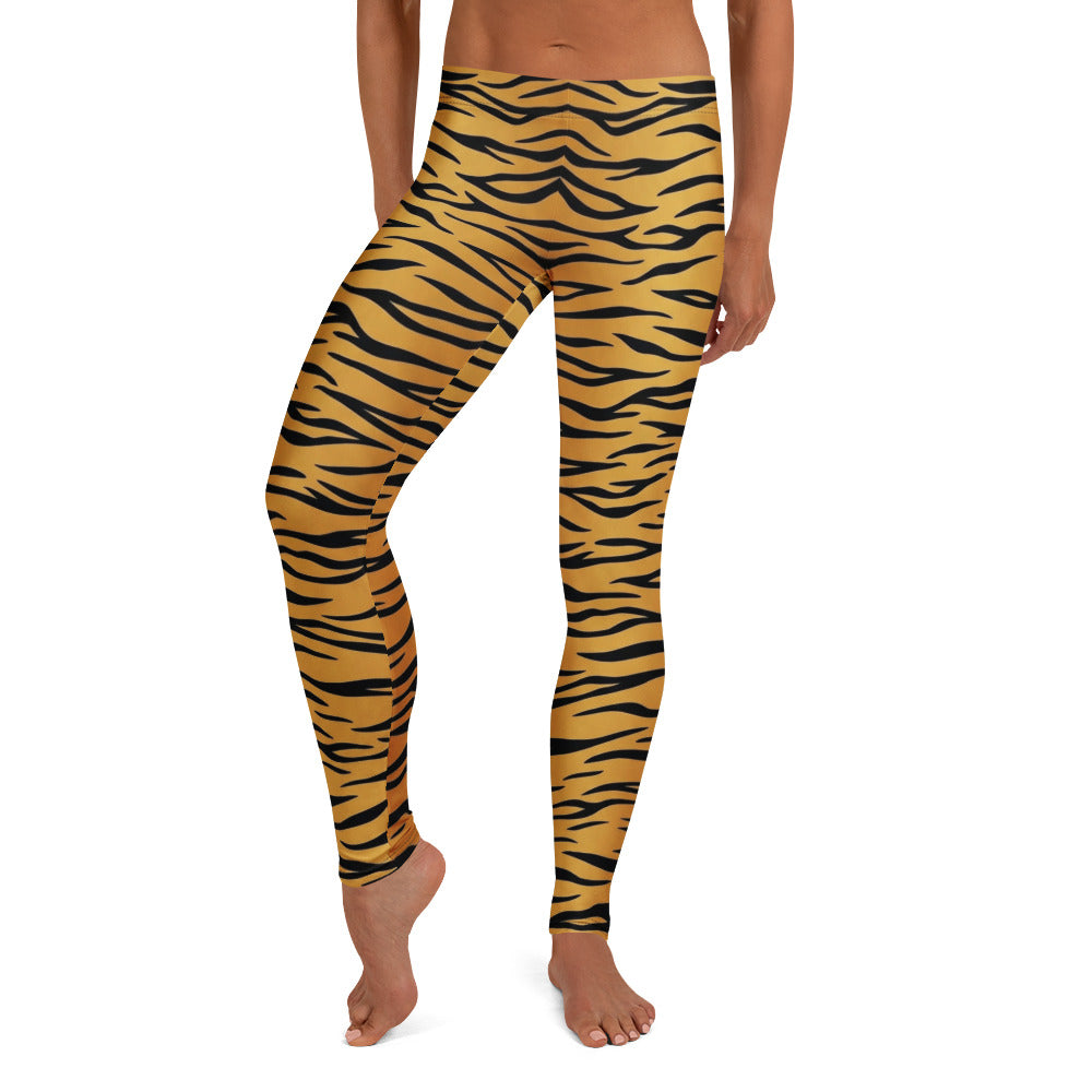 Personalisierte Damen Sportleggings Tigerprint Orange Schwarz Fitness Yoga Leggings Animal Print F753