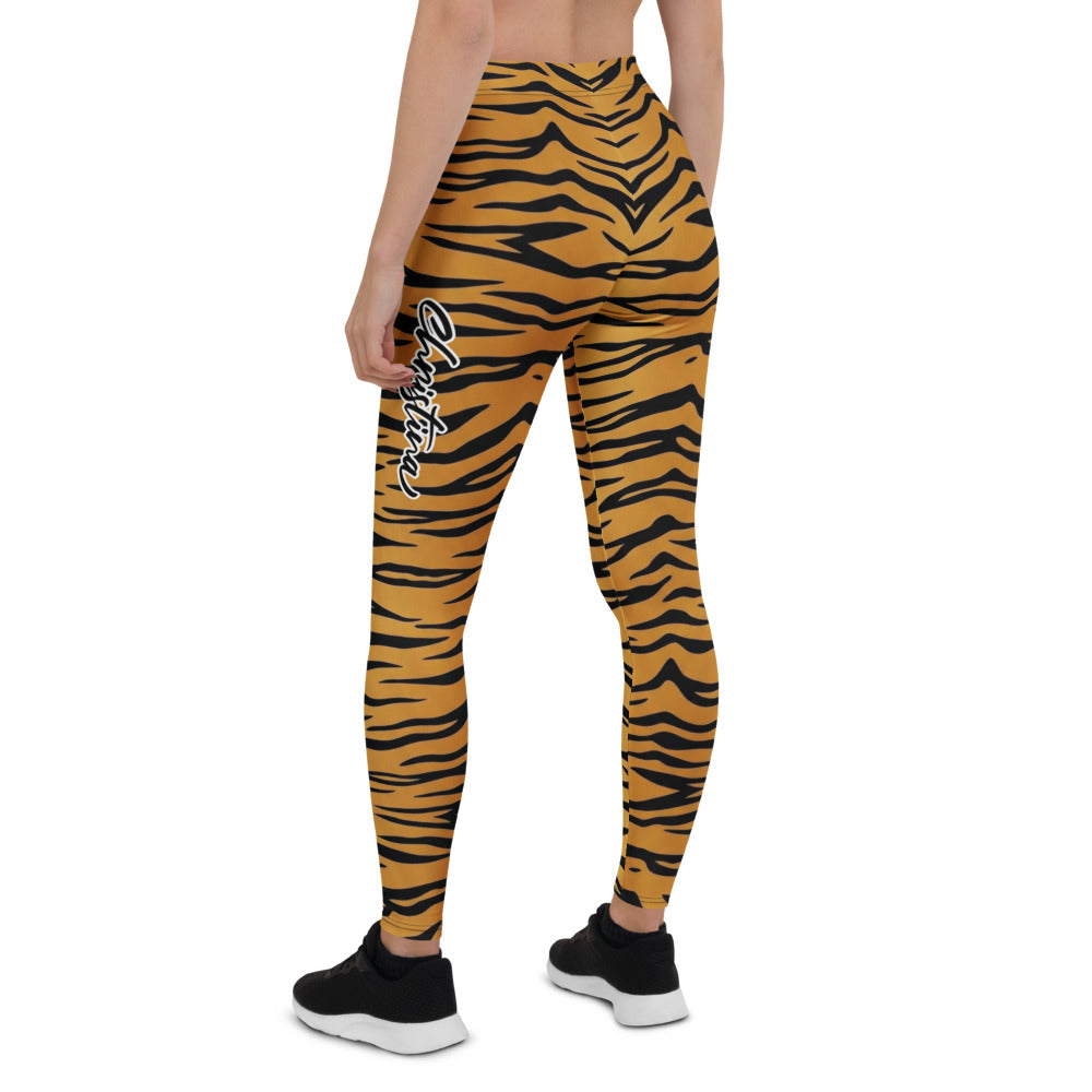 Personalisierte Damen Sportleggings Tigerprint Orange Schwarz Fitness Yoga Leggings Animal Print F753