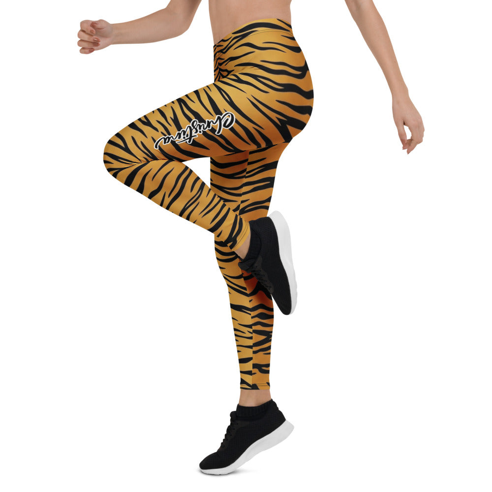 Personalisierte Damen Sportleggings Tigerprint Orange Schwarz Fitness Yoga Leggings Animal Print F753