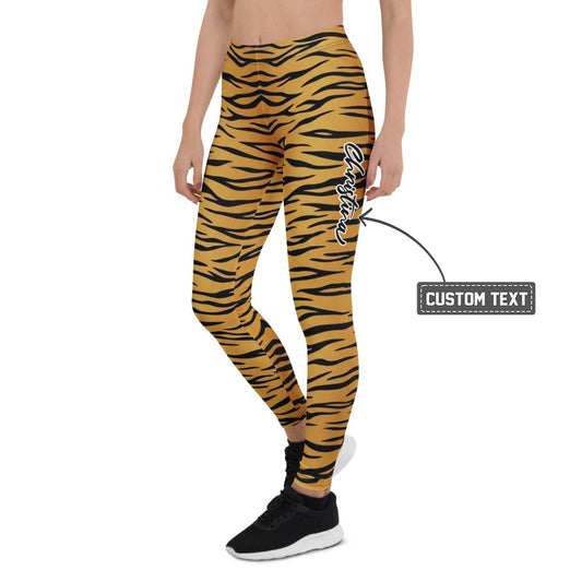 Personalisierte Damen Sportleggings Tigerprint Orange Schwarz Fitness Yoga Leggings Animal Print F753 - XL