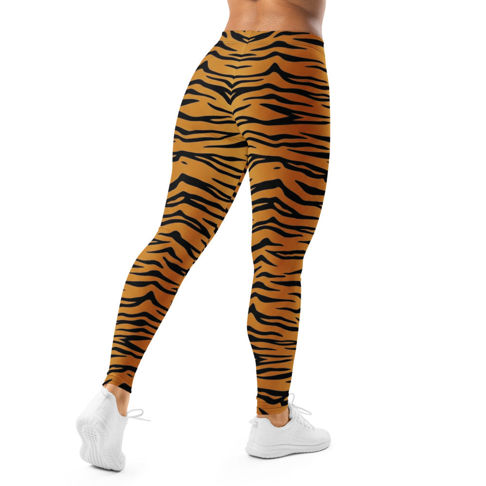 Personalisierte Damen Sportleggings Tigerprint Orange Schwarz Fitness Yoga Leggings Animal Print F753