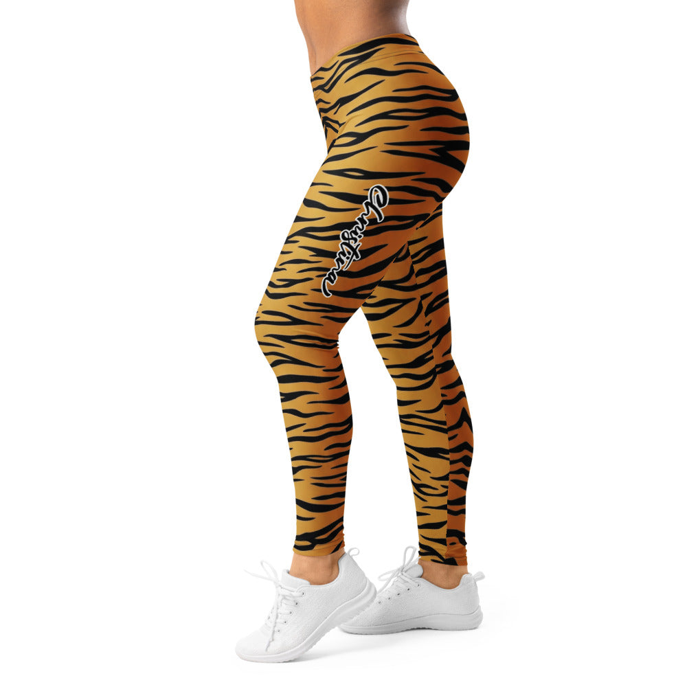 Personalisierte Damen Sportleggings Tigerprint Orange Schwarz Fitness Yoga Leggings Animal Print F753