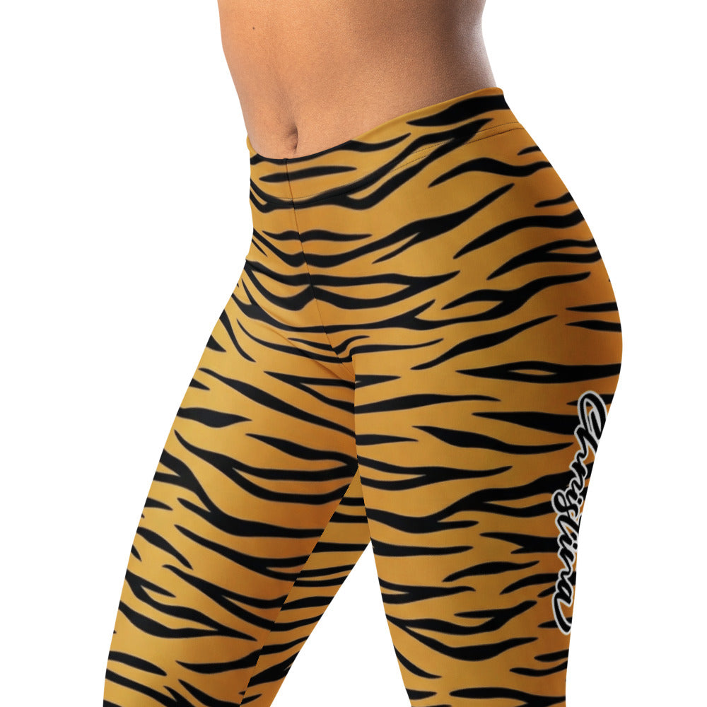 Personalisierte Damen Sportleggings Tigerprint Orange Schwarz Fitness Yoga Leggings Animal Print F753