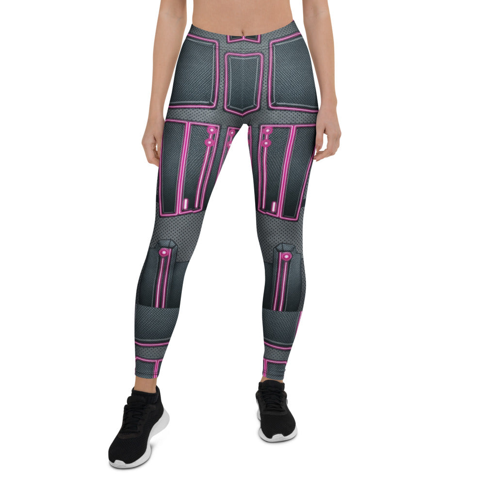 Personalisierte Damen Sportleggings Cyber Design Neon Pink Schwarz Fitness Leggings Sci-Fi Muster U426
