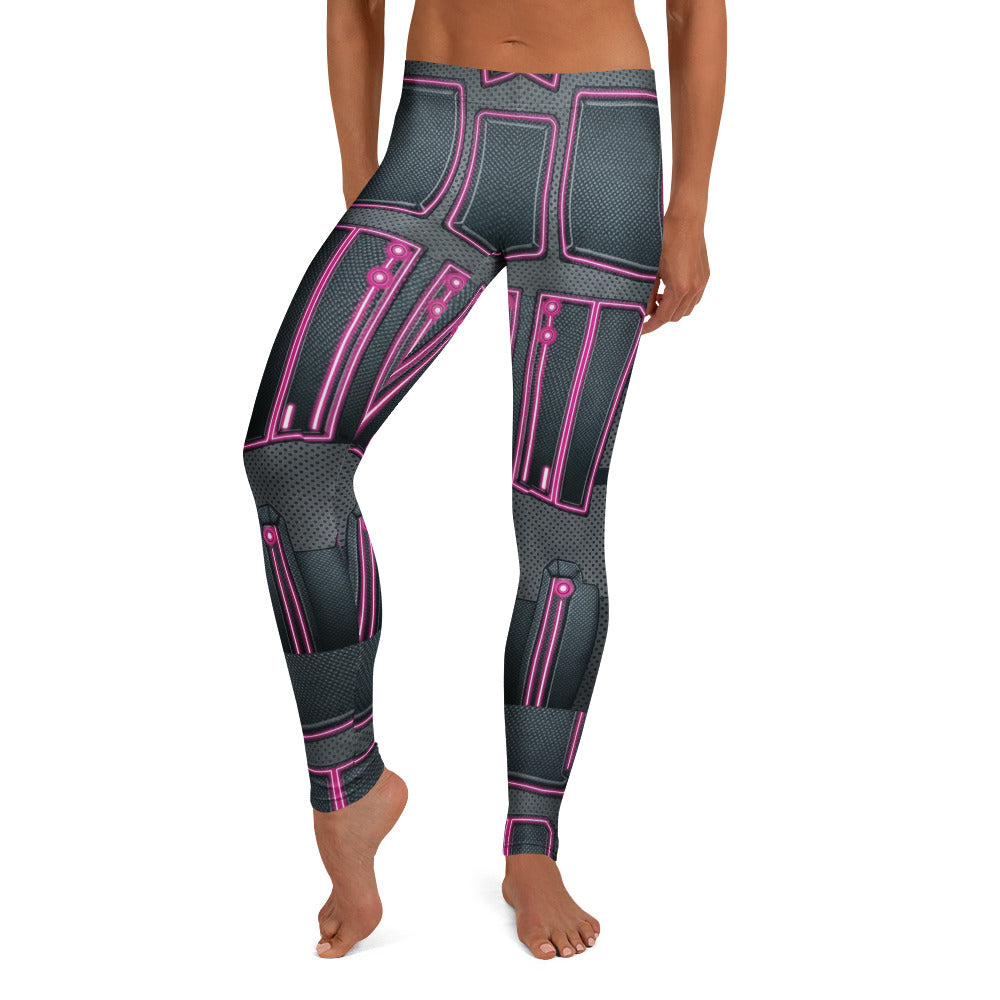 Personalisierte Damen Sportleggings Cyber Design Neon Pink Schwarz Fitness Leggings Sci-Fi Muster U426
