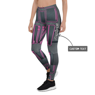 Personalisierte Damen Sportleggings Cyber Design Neon Pink Schwarz Fitness Leggings Sci-Fi Muster U426 - XL