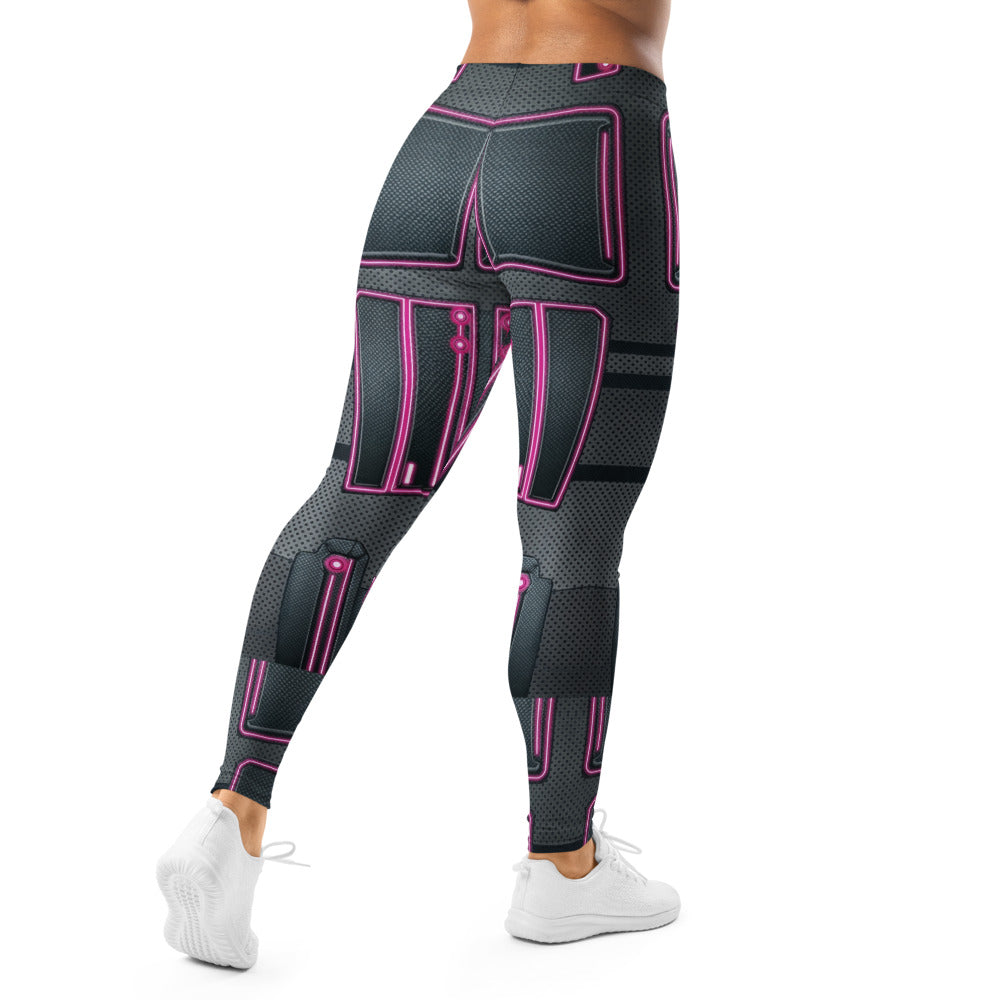 Personalisierte Damen Sportleggings Cyber Design Neon Pink Schwarz Fitness Leggings Sci-Fi Muster U426