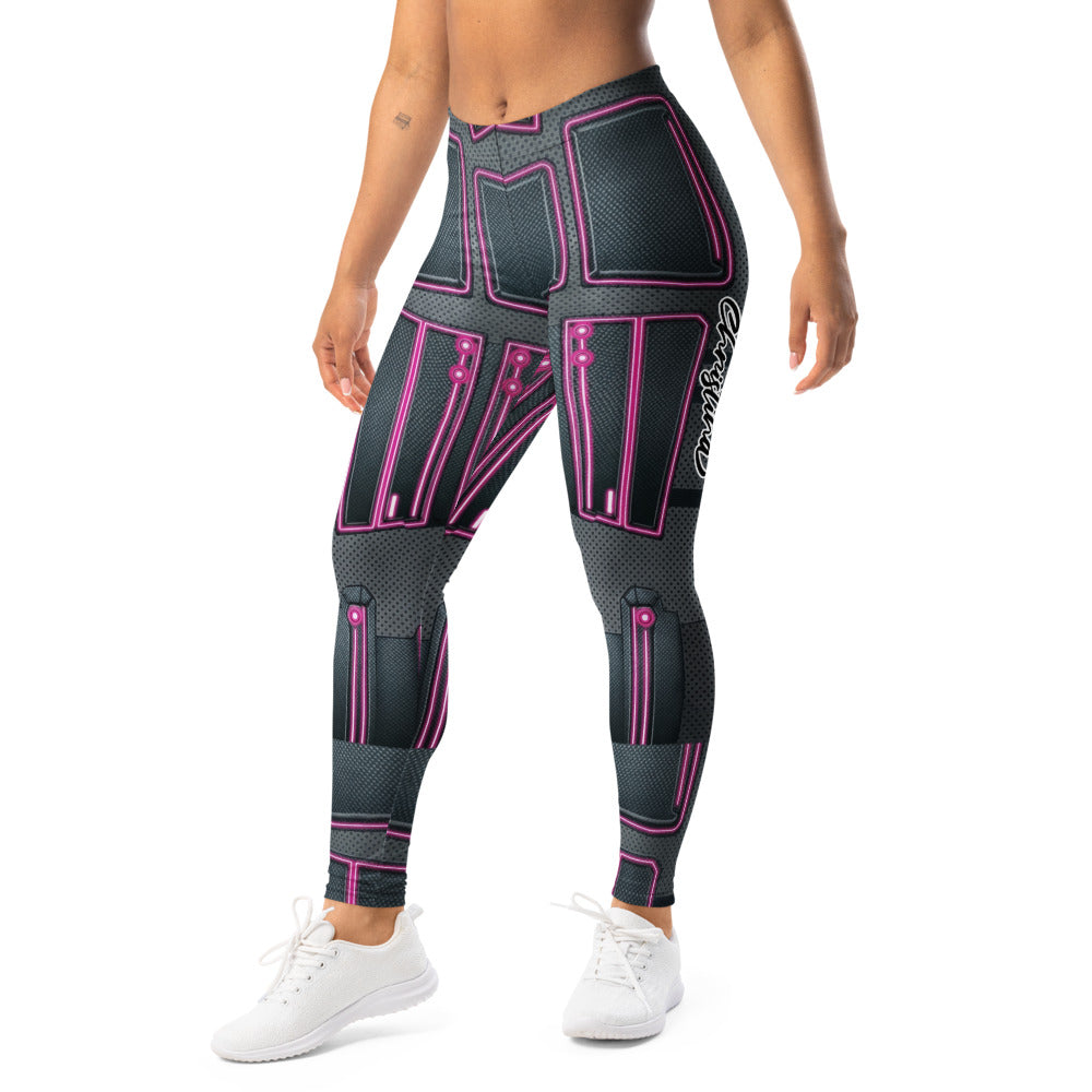 Personalisierte Damen Sportleggings Cyber Design Neon Pink Schwarz Fitness Leggings Sci-Fi Muster U426