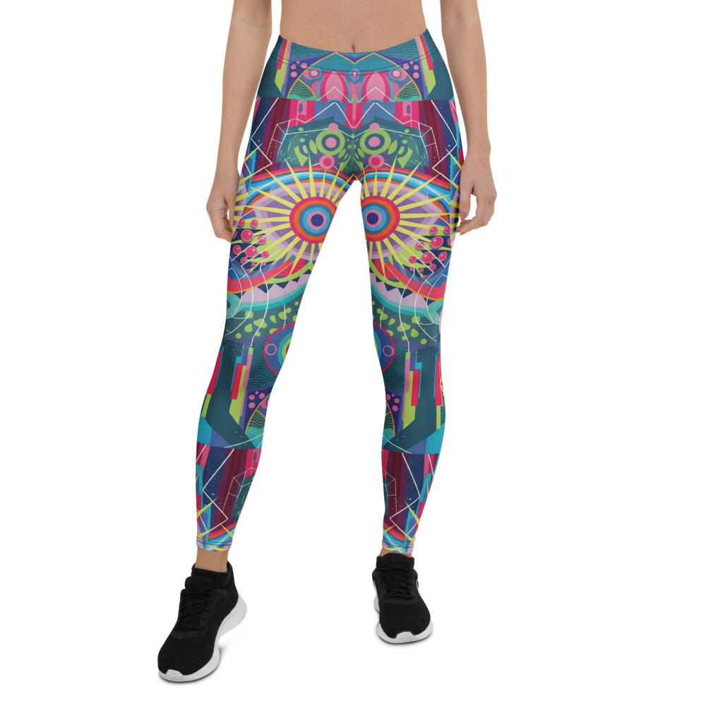 Personalisierte Damen Sportleggings Bunt Abstrakt Psychedelisches Muster Fitness Yoga Leggings A105