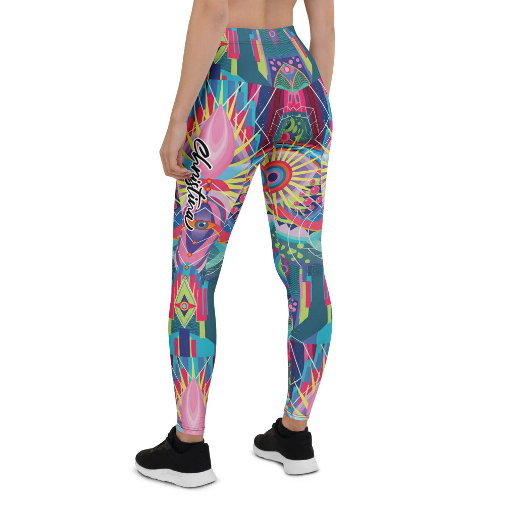 Personalisierte Damen Sportleggings Bunt Abstrakt Psychedelisches Muster Fitness Yoga Leggings A105