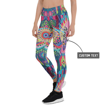 Personalisierte Damen Sportleggings Bunt Abstrakt Psychedelisches Muster Fitness Yoga Leggings A105 - XL