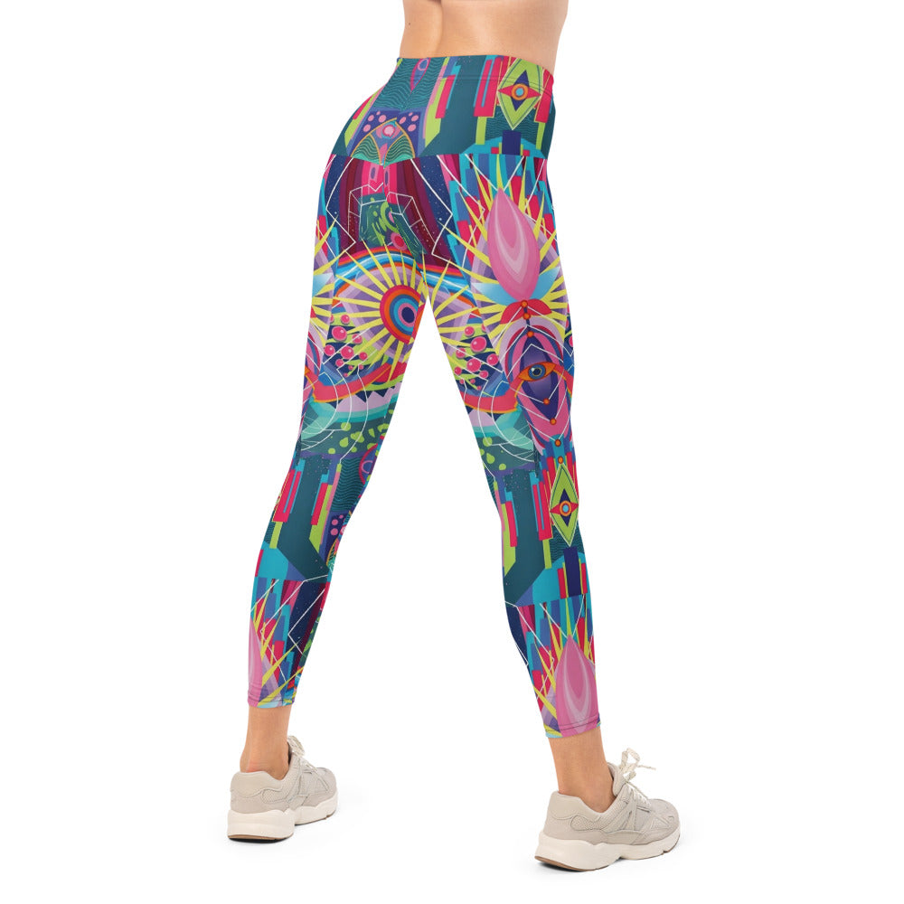 Personalisierte Damen Sportleggings Bunt Abstrakt Psychedelisches Muster Fitness Yoga Leggings A105