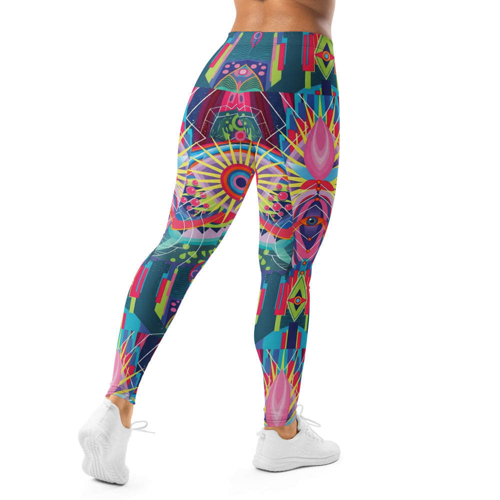 Personalisierte Damen Sportleggings Bunt Abstrakt Psychedelisches Muster Fitness Yoga Leggings A105