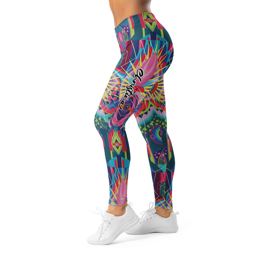 Personalisierte Damen Sportleggings Bunt Abstrakt Psychedelisches Muster Fitness Yoga Leggings A105