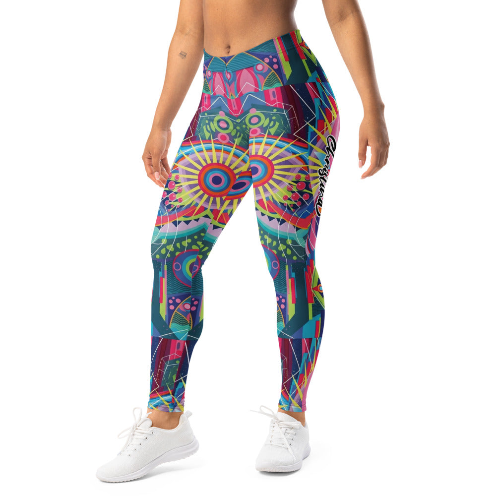Personalisierte Damen Sportleggings Bunt Abstrakt Psychedelisches Muster Fitness Yoga Leggings A105