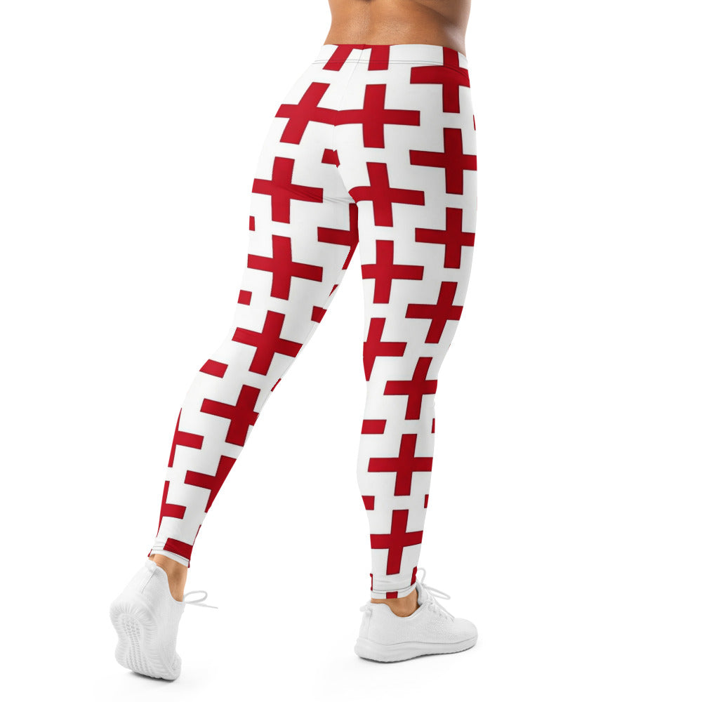 Personalisierte Damen Sportleggings Weiß Rot Kreuz Muster Fitness Yoga Leggings B955