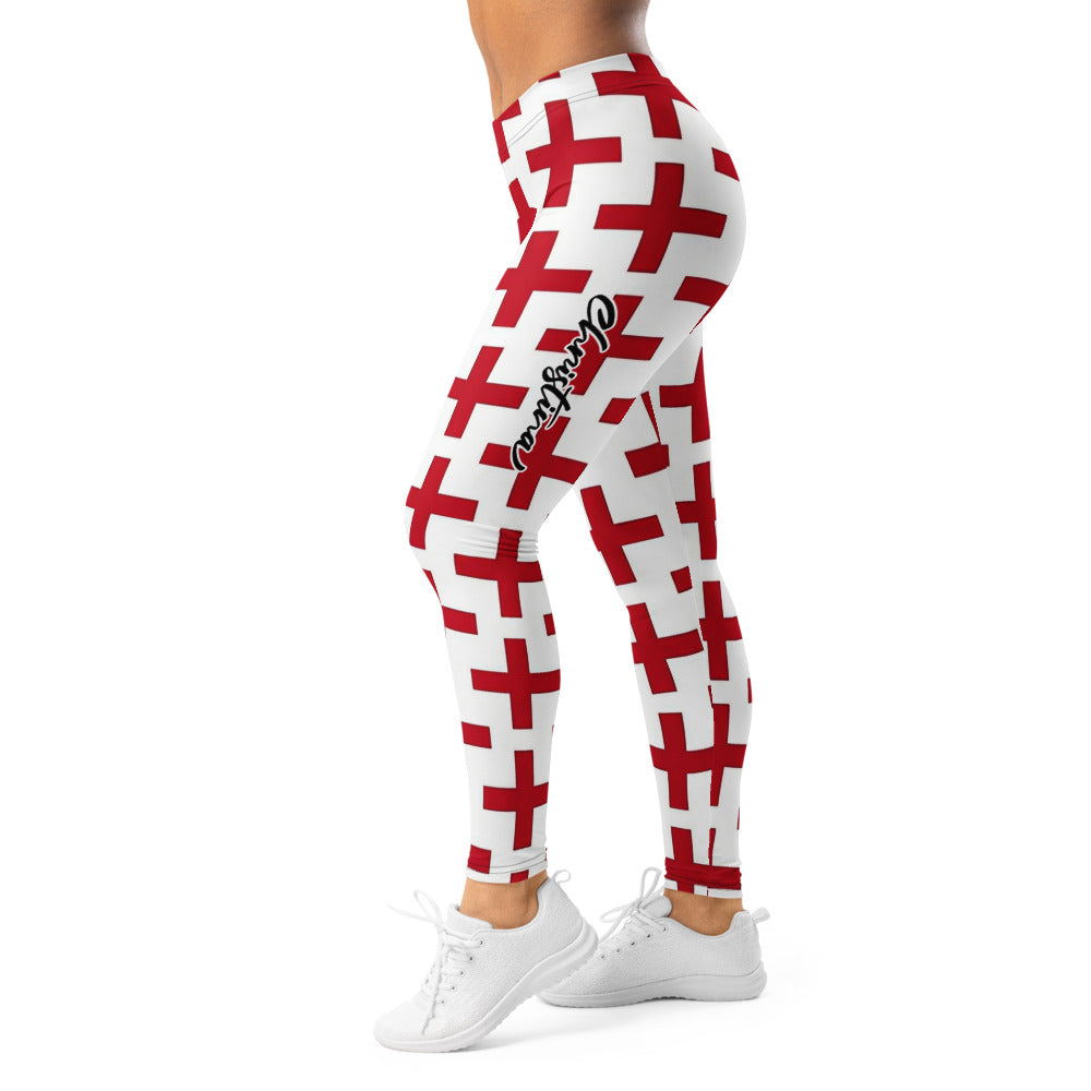 Personalisierte Damen Sportleggings Weiß Rot Kreuz Muster Fitness Yoga Leggings B955