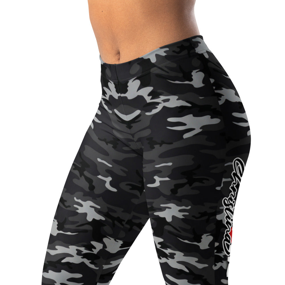 Personalisierte Damen Sportleggings Camouflage Schwarz Grau Fitness Leggings Sporthose W557