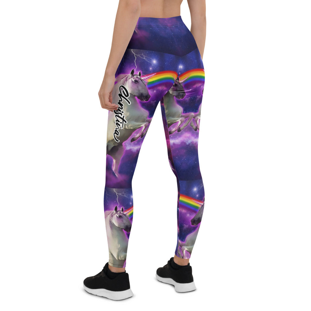 Personalisierte Damen Sportleggings Einhorn Galaxy Design Lila Blau Fitness Yoga Leggings T188