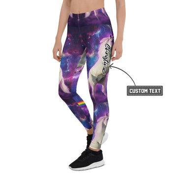 Personalisierte Damen Sportleggings Einhorn Galaxy Design Lila Blau Fitness Yoga Leggings T188 - XL