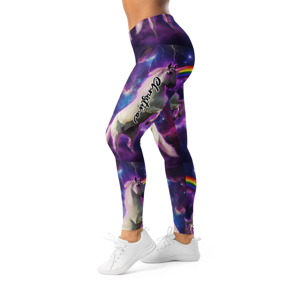 Personalisierte Damen Sportleggings Einhorn Galaxy Design Lila Blau Fitness Yoga Leggings T188