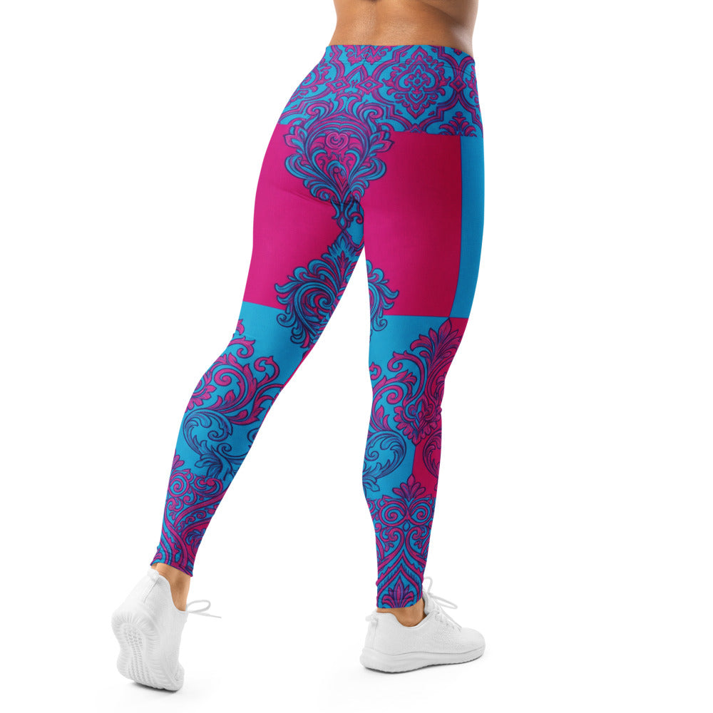 Personalisierte Damen Sportleggings Ornament-Muster Blau Pink Fitness Leggings Yogahose E682