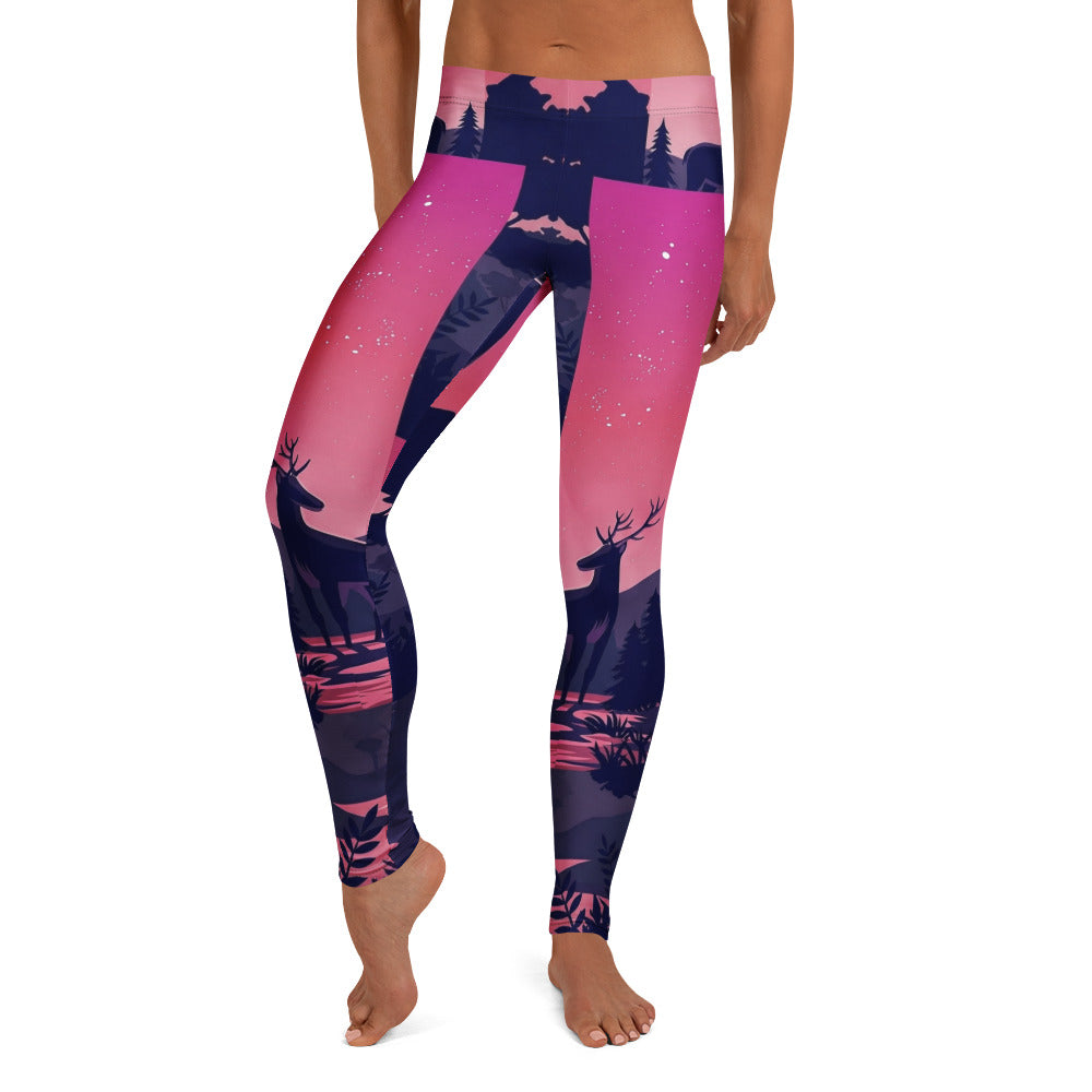 Personalisierte Damen Sportleggings Hirsch Motiv Wald Design Pink Blau Fitness Leggings D565