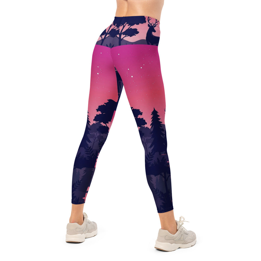 Personalisierte Damen Sportleggings Hirsch Motiv Wald Design Pink Blau Fitness Leggings D565