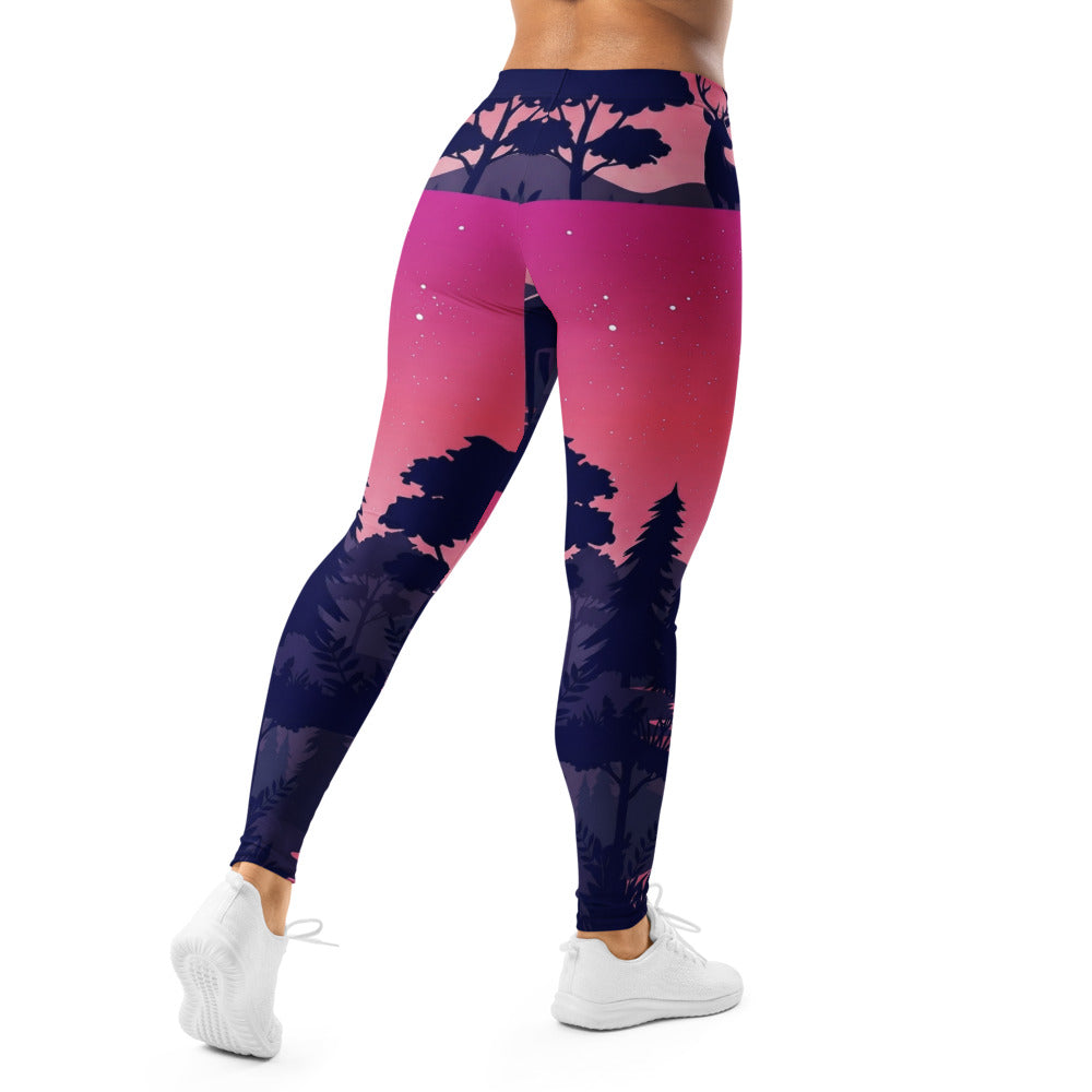 Personalisierte Damen Sportleggings Hirsch Motiv Wald Design Pink Blau Fitness Leggings D565