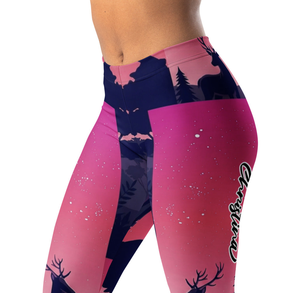 Personalisierte Damen Sportleggings Hirsch Motiv Wald Design Pink Blau Fitness Leggings D565