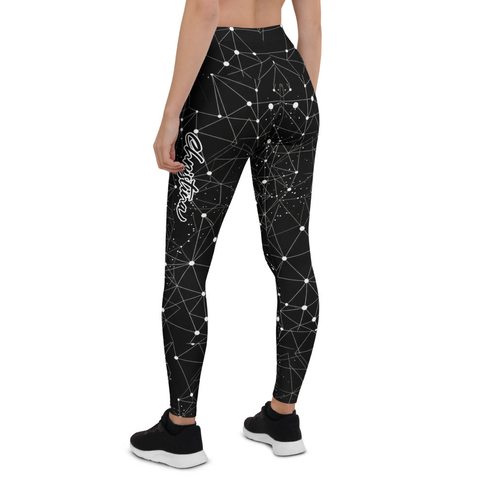 Personalisierte Damen Sportleggings Geometrisches Muster Schwarz Weiß Fitness Yoga Leggings I349
