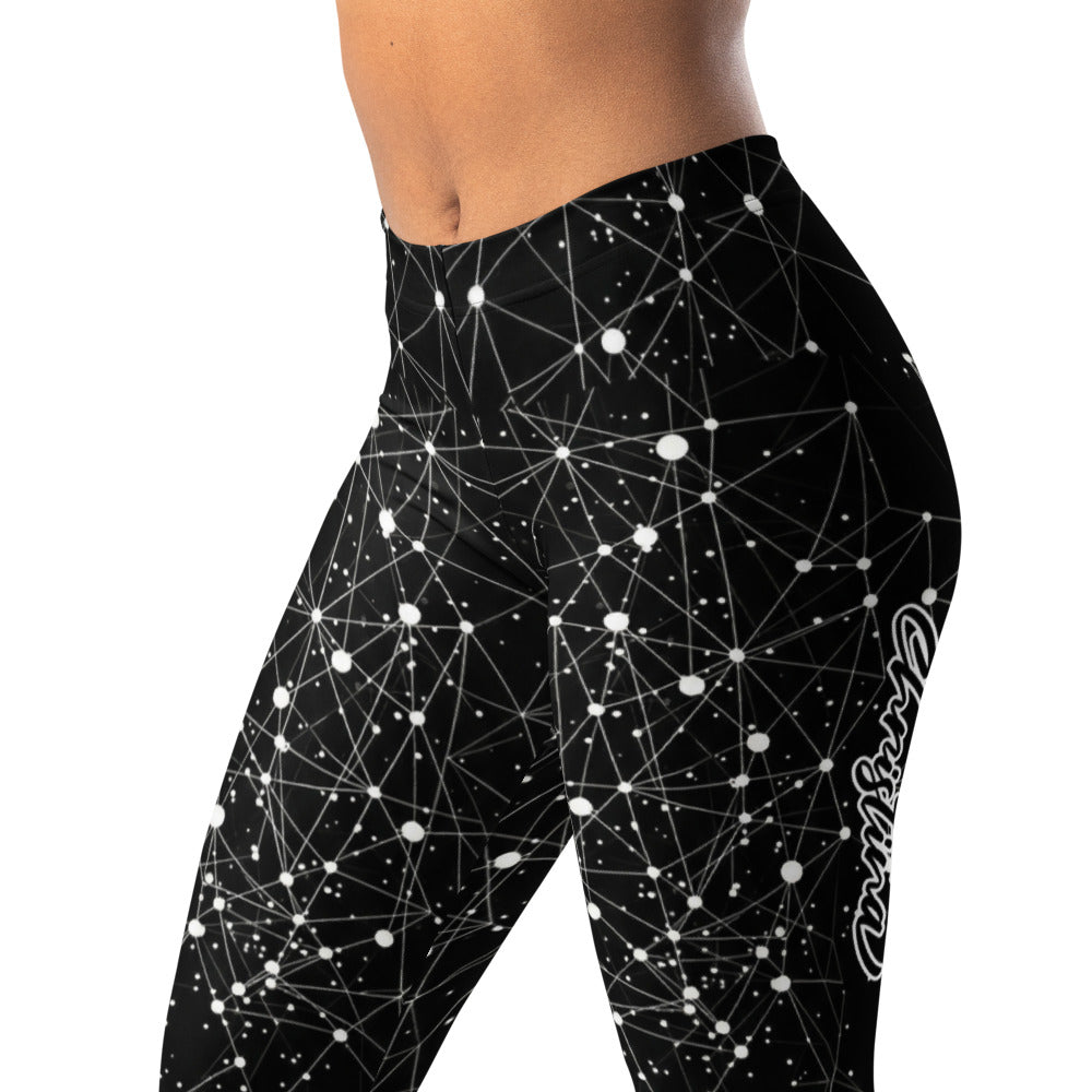 Personalisierte Damen Sportleggings Geometrisches Muster Schwarz Weiß Fitness Yoga Leggings I349