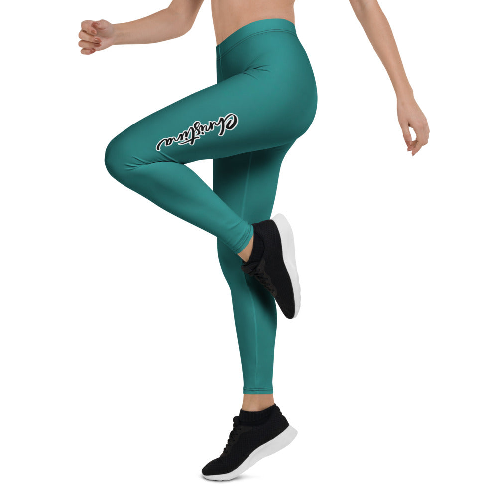 Personalisierte Damen Sportleggings Petrol Dunkeltürkis Fitness Leggings mit Schriftzug Yoga Hose X556