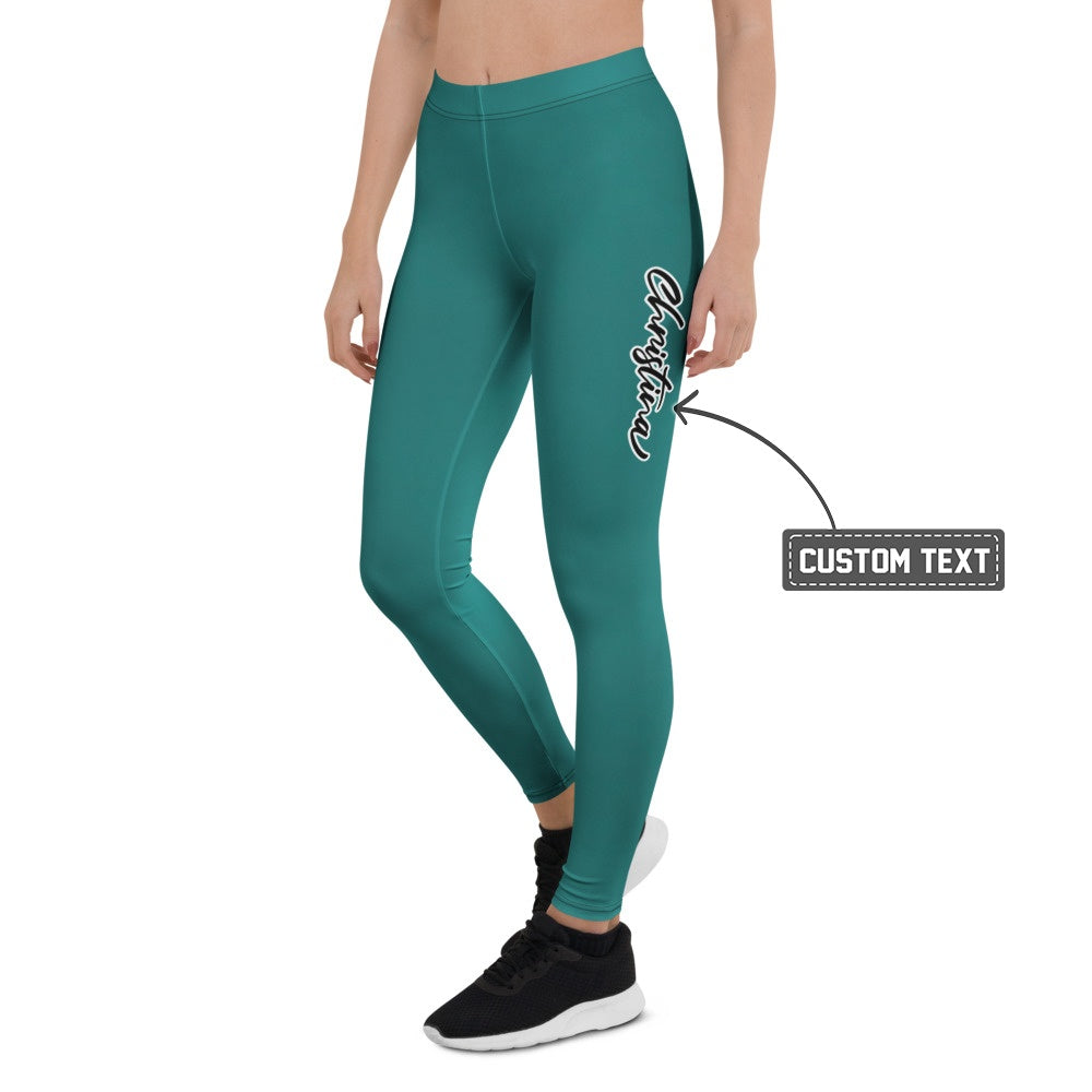 Personalisierte Damen Sportleggings Petrol Dunkeltürkis Fitness Leggings mit Schriftzug Yoga Hose X556 - XL