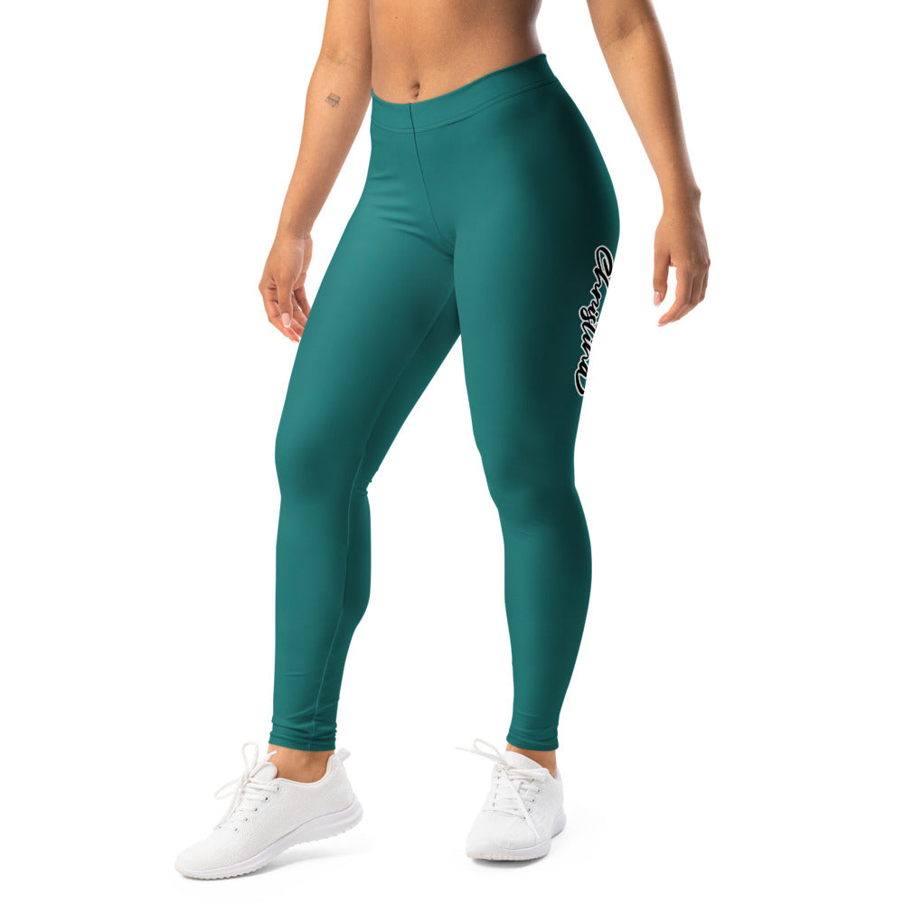 Personalisierte Damen Sportleggings Petrol Dunkeltürkis Fitness Leggings mit Schriftzug Yoga Hose X556